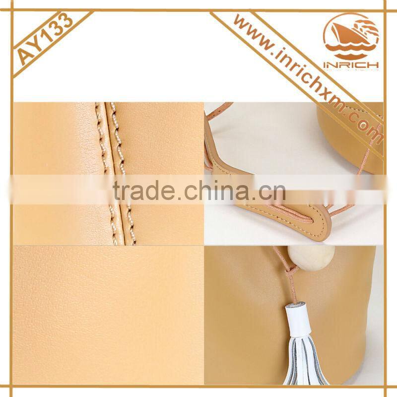 New Arrival Genuine Leather Solid Color Vintage Shoulde Bag,Bucket Bag