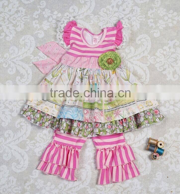 2016 New Arrival Toddler Outfits High Quality Baby Girls Ruffle Outfit Fashion Childrens Boutique Clothing