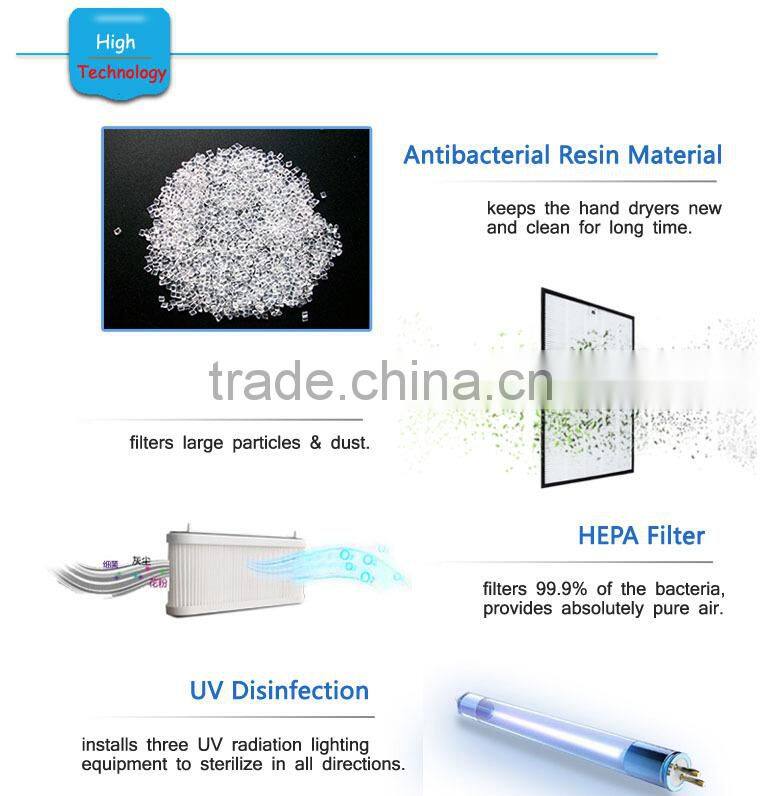 HEPA efficient filter dual jet airflow hand dryer with UL certificate