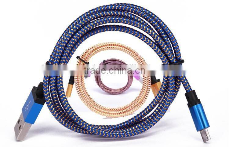 Newest Durable Metal Braided USB Cable V8 Android Mini Short USB Cable Charging for Smartphone