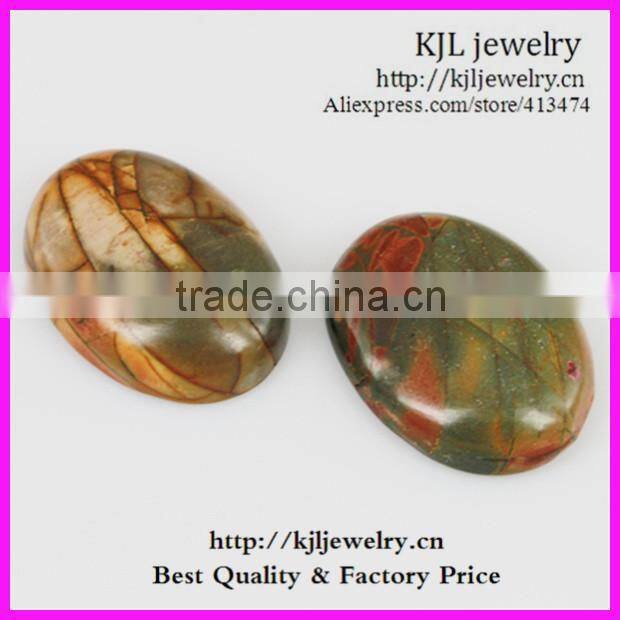 KJL-BD5338 Wholesale Natural flatback egg shape Picture jasper Gemstones lose beads 7X18X25mm