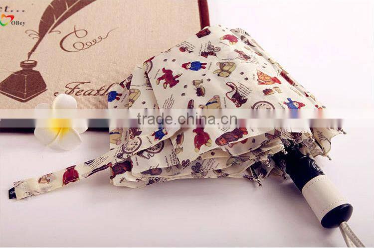 TEDDY BEAR PRINT AUTO OPEN AND CLOSE WINDPROOF 3 FOLD UMBRELLA