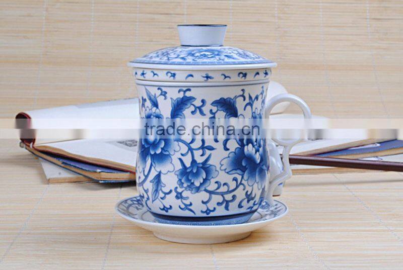 ceramic tea mugs with lid and sauce China tea cups