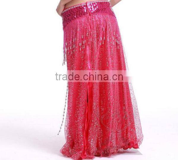 Brisk Net Fabric and Satin Belly Dance Skirt Split on Both Lateral , White Belly Dancing Skirt