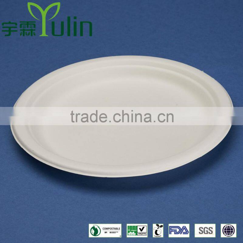 PL-09 Bleached 9 inch round diposable bagasse paper plates