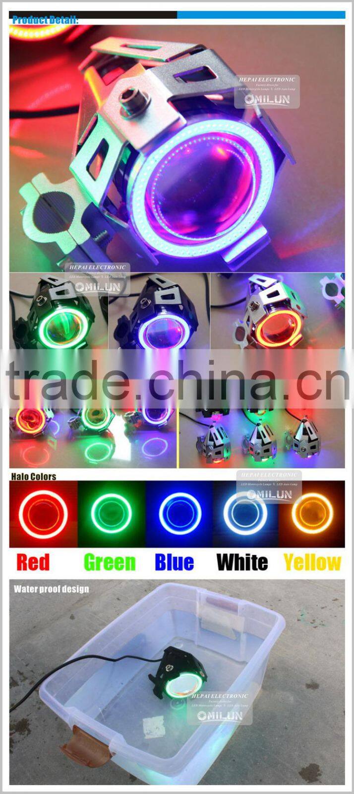 Factory Direct LED Motorcycle headlamp with angel eye LED Driving Headlight