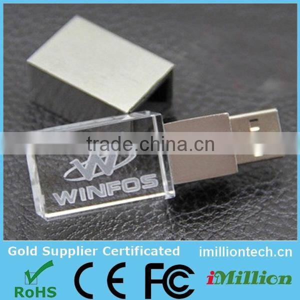 8GB Crystal USB Memory Flash With laser logo inside,LED light up the logo,Crystal USB Disk on key