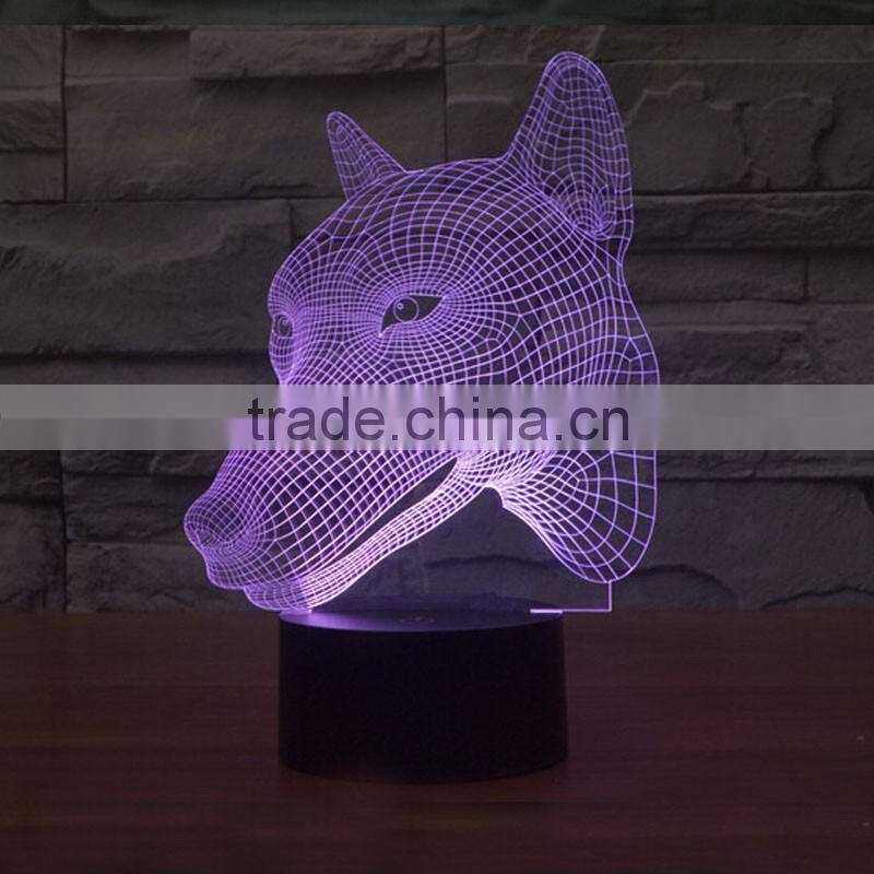 Creative Vision 3D Dog Head Shaped LED 7 Colors Flashing Touch Control Acrylic Night Light