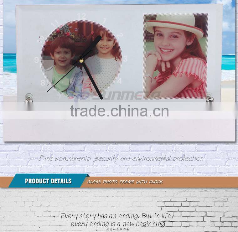 Sunmeta factory directly blank sublimation glass photo frame with clock(BL-11)