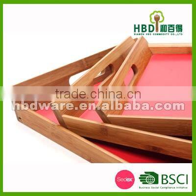 3 pcs set bamboo food serving tray with red color base