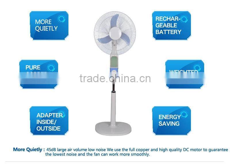 Elegant solar AC charging fan 16inch standing battery charger fan