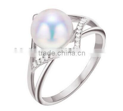 925 Silver New Design White Gold Pearl Ring Designs Engagement Finger Rings