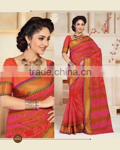 Rust Cotton Silk Saree