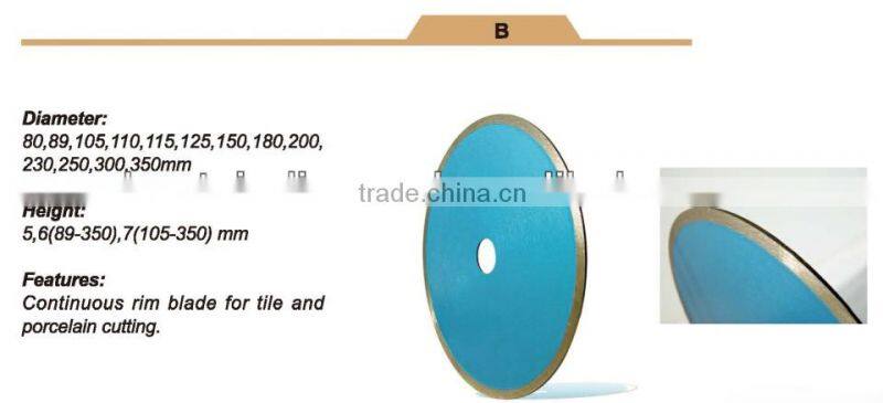 Continuous rim blade for tile and porcelain cutting