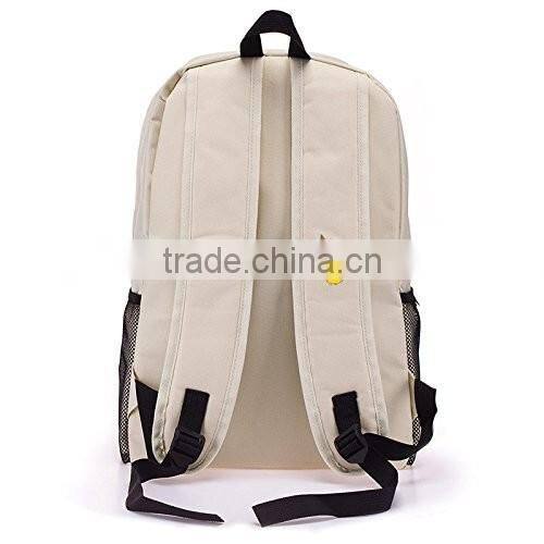 Japanese Anime Pokemon Casual/Travel Backpack Cream-colored Cute Pikachu Bookbag Laptop Bag Canvas Rucksack for Teens (YX-Z014)