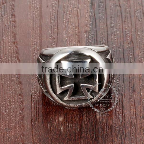 20MM Stainless steel vintage antiqued silver cross symbol ring steam punk jewelry 6240016