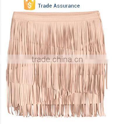 Fashion Design Beige faux fur Mature Women In Skirts Sexy Mini Fringed skirts