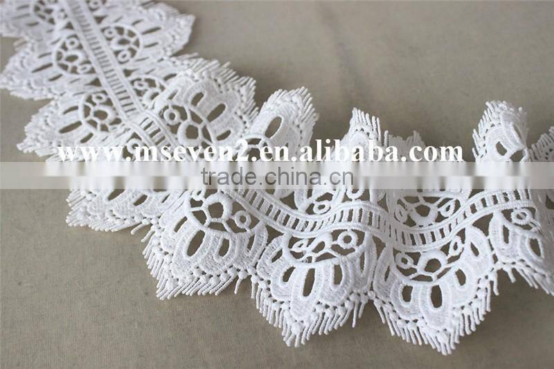 100 % polyester new fancy embroidery lace trim,scallop lace trim, eyelash crochet lace trim in white