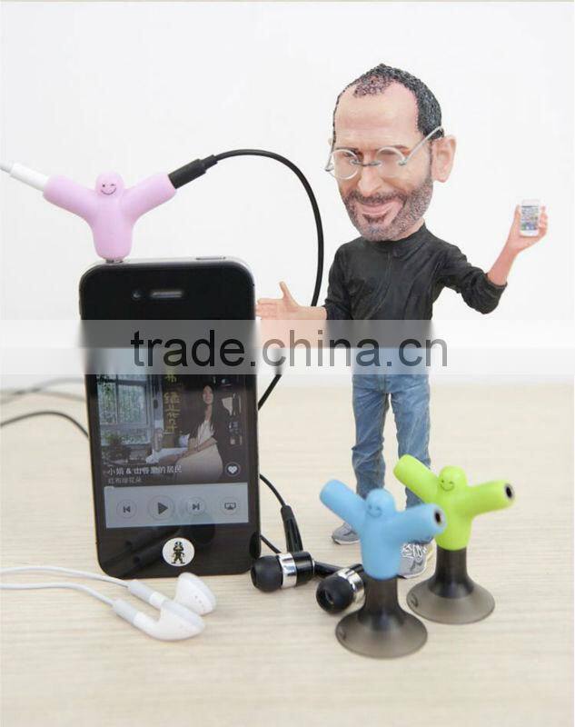 Hot Selling novelty male to female Earphone Splitter with suction stand,Promotional gift