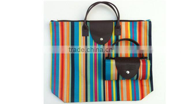 2015 new fashion oxford fabric shopping bag folding waterproof eco-friendly shopping bag leather tote women