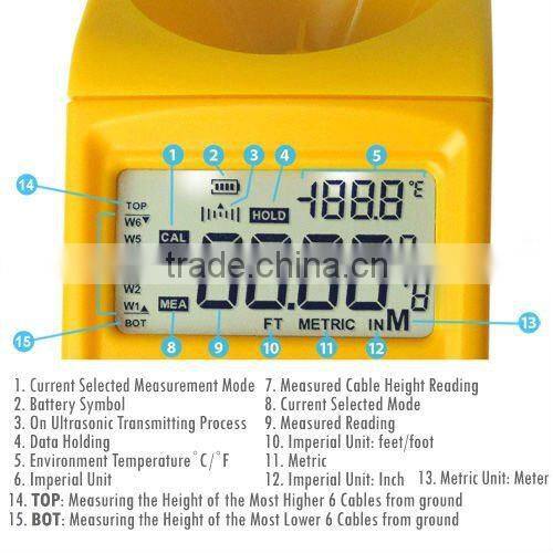 Portable Ultrasonic Digital Cable Height Tester 3~23m Smart Sensor 6 Cables Measurement