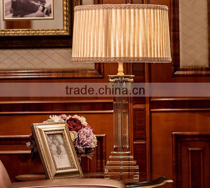 Special Rome column design clear crystal table lamp with white fabric lampshade