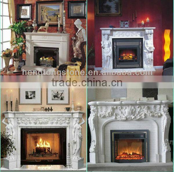 Hand Engraved White Marble Indoor Decorative Fireplace Mantel
