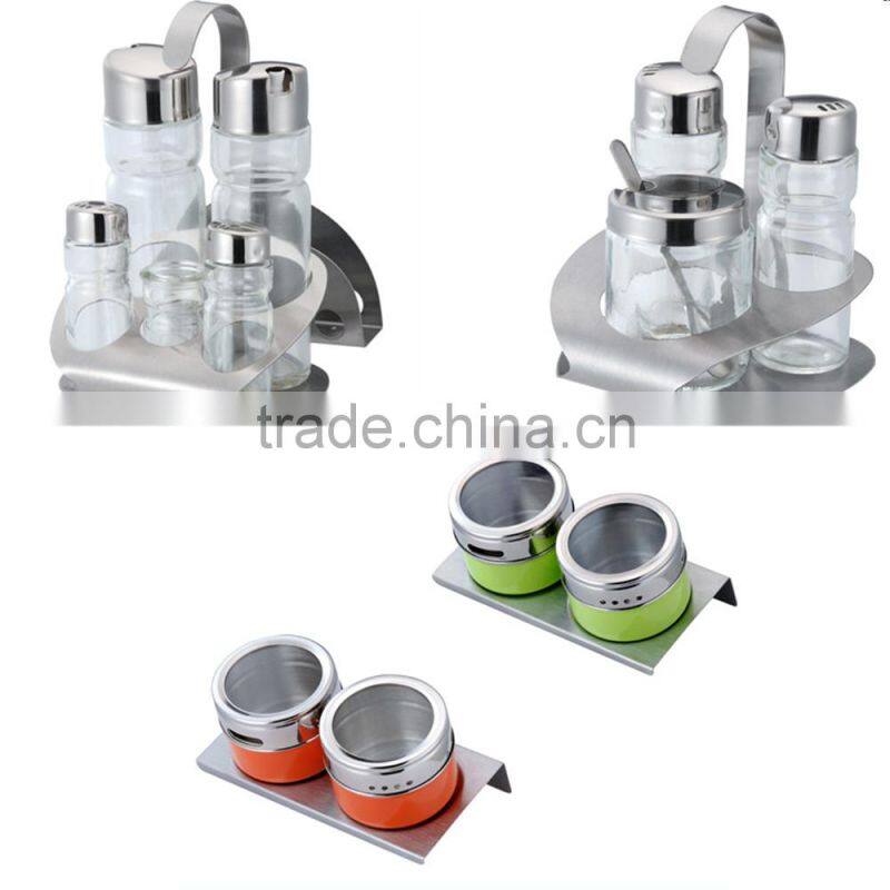 2016 4 Pieces Glass Bottle Spice Jar Set With Stainless Steel Spice Rack