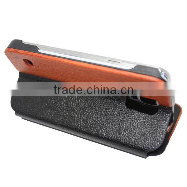 OEM flip wood leather cell phone case for Samsung S5