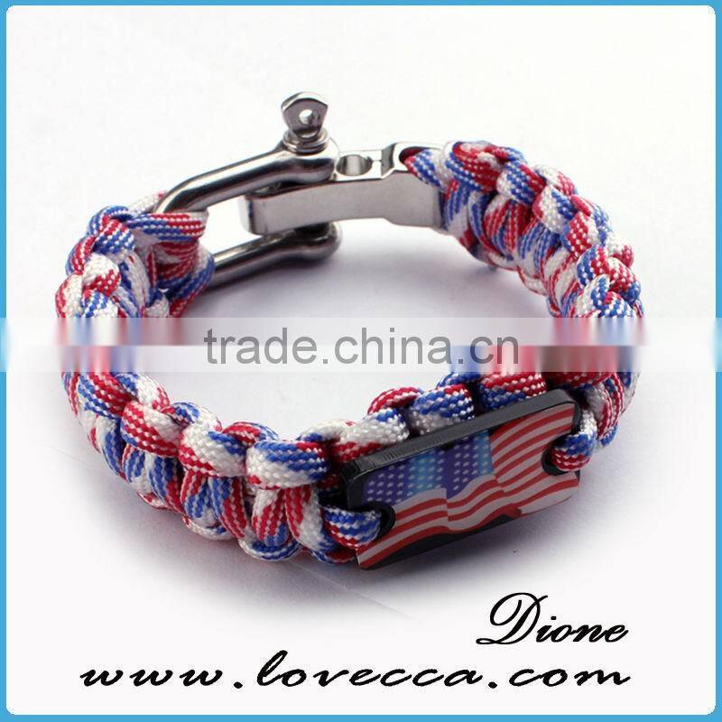 2016 wholesale custom logo dog tag paracord braided survival bracelet with adjustable clasp