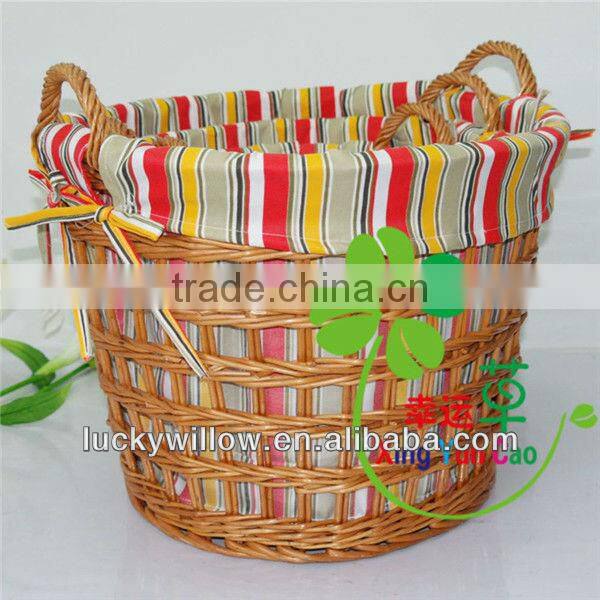 colored round large willow laundry basket 3 pcs with beautiful lining&handles