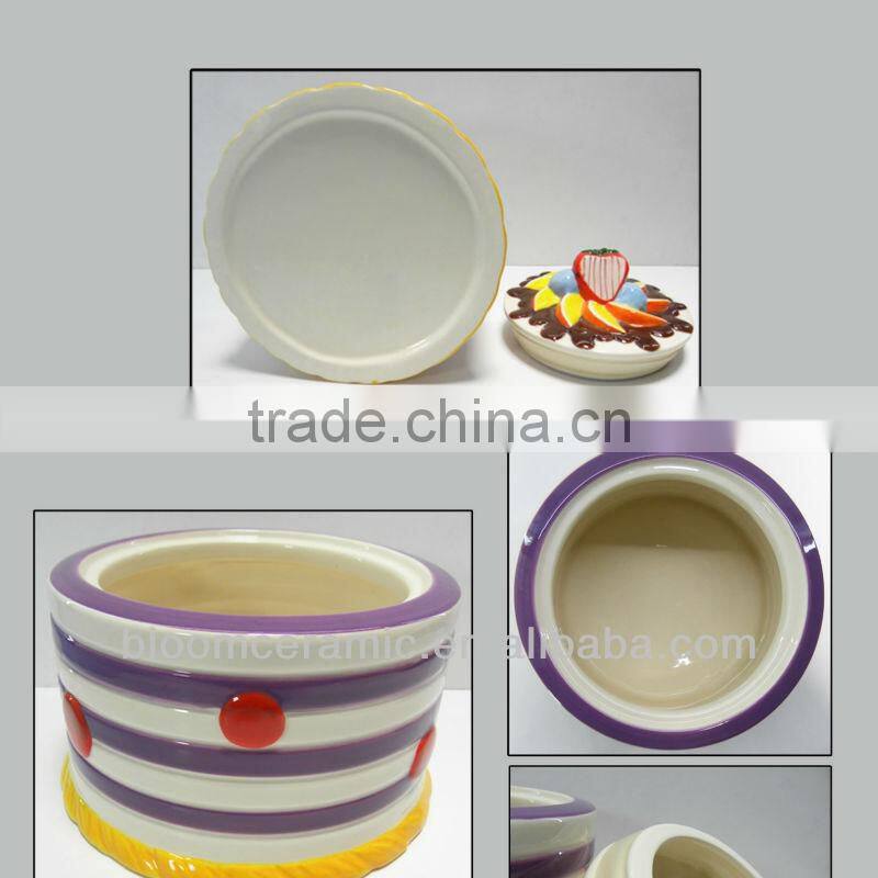 Fruit cake shape ceramic cookie jar