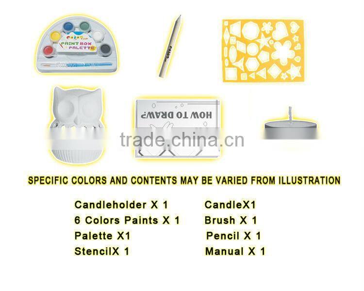 factory new design DIY free coloring ceramic owl candle holder
