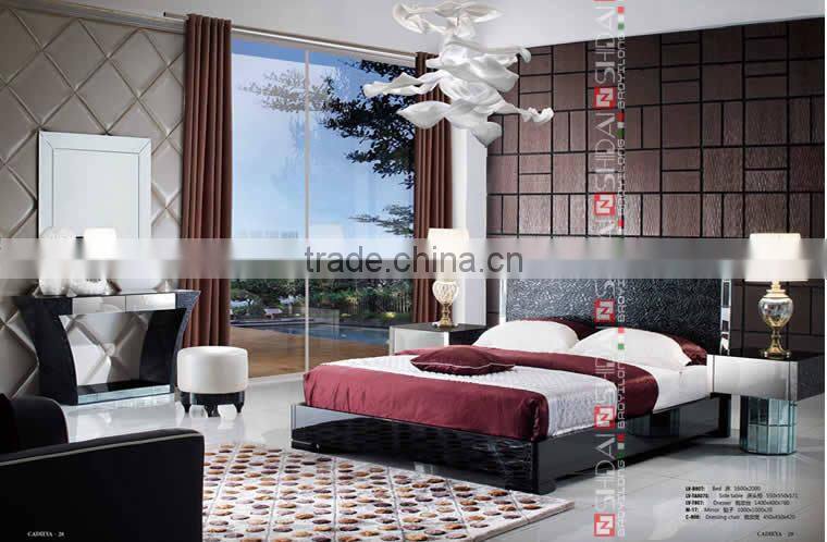 Modern Rose Carved Black Bed Frame With Glass B807