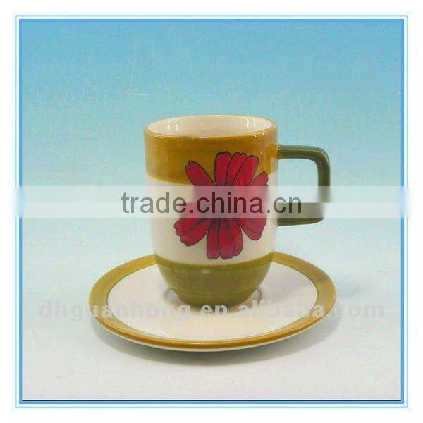 Hot sale Handpainted ceramic coffee mug with saucer