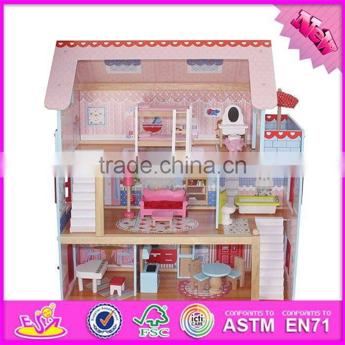 2017 New products lovely children wooden dollhouse kits W06A100