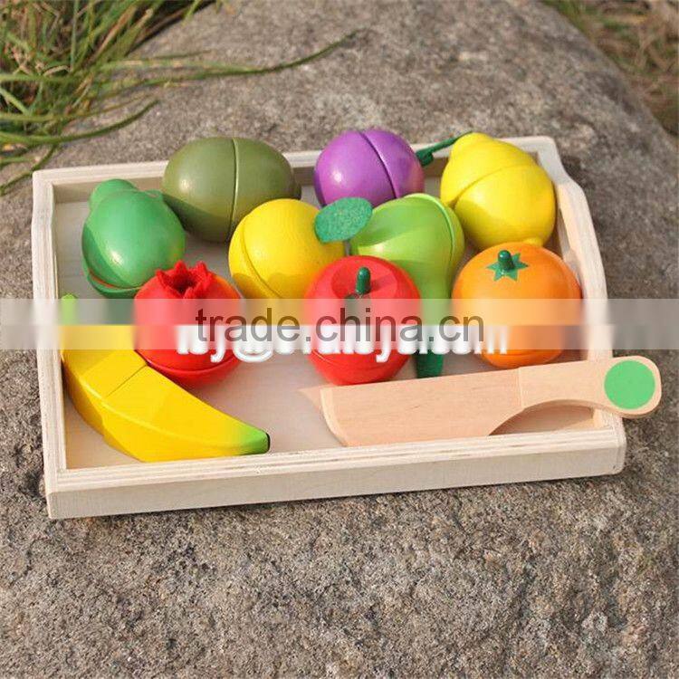 Pretend play kitchen toys wooden cutting fruit set for children W10B185