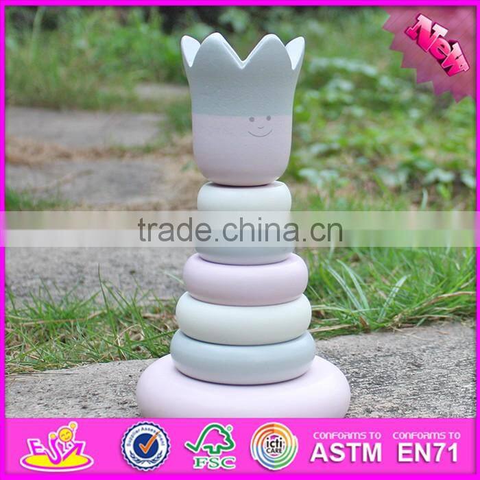 2016 new design crown wooden stacking rings toy for toddlers W13D129