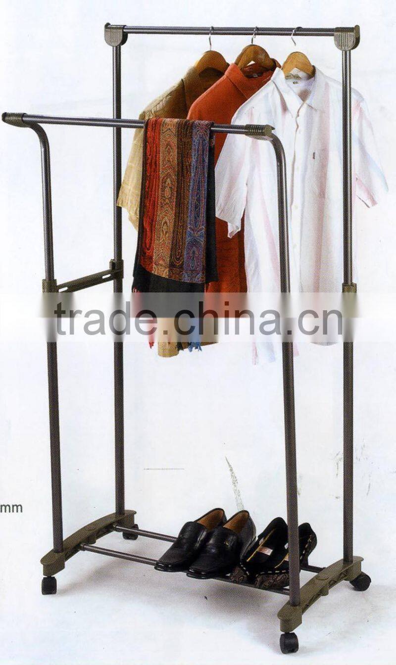 Stainless steel single-pole mobile standing lift laundry drying rack with shoes shelf