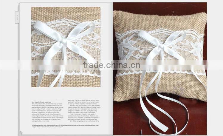 Linen Wedding Ring Pillow Set with Lace and Ribbon (6 Pieces)