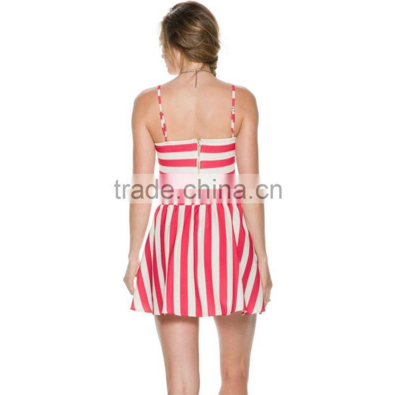 Women red and white stripe strappy crop top and skrit new fashion two piece outfits