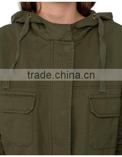 wholesale hooded thick army green wind breaker women winter jacket