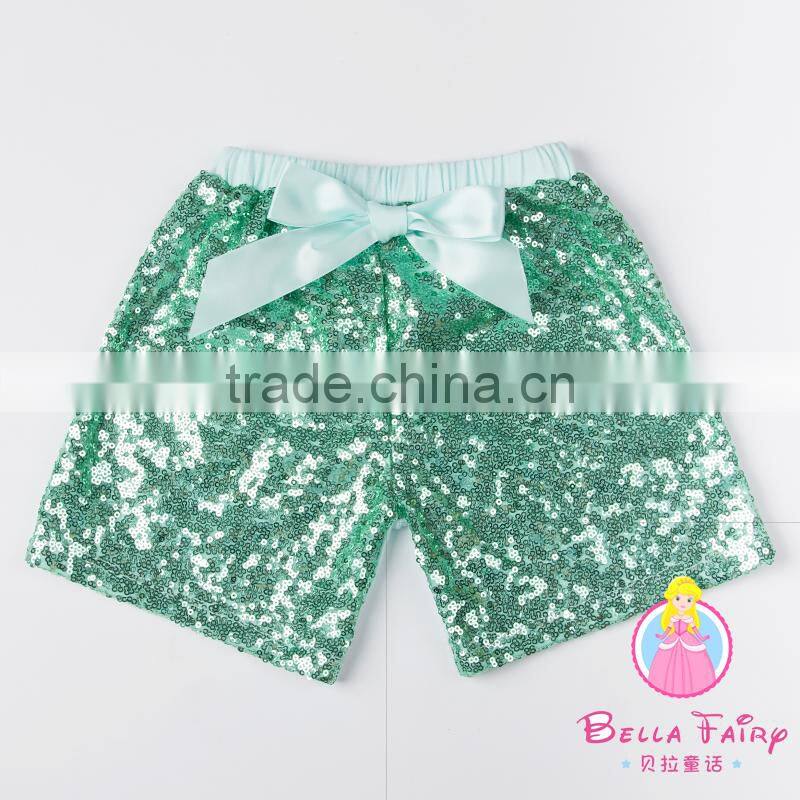2016 New Colors Boutique Wholesale Little Baby Girls Shiny Sequin Tight Short Bow Girls Leggings Pants