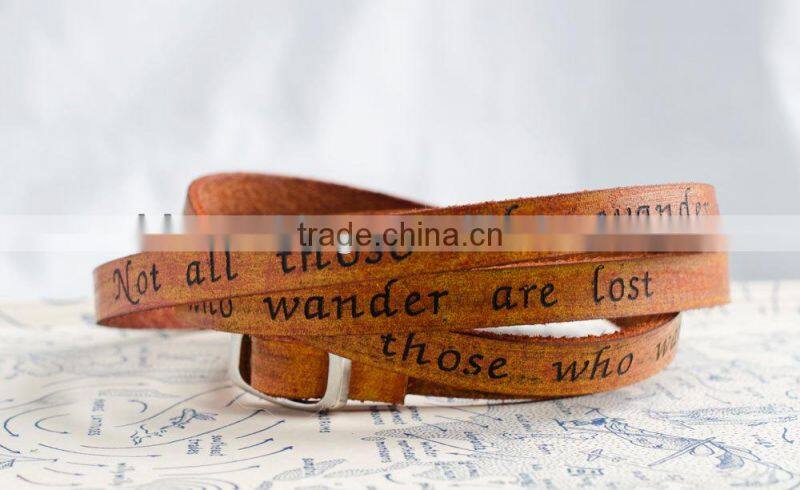 personalized leather wrap bracelet, custom logo hand-stamped leather bracelet, adjustable leather wrapped bracelet