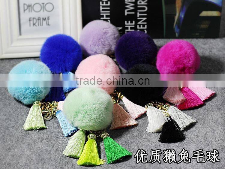 Real Rex Rabbit Fur Ball Plush Keychain Woman Bag Charm Tassel Keyring Pendant Car Key Chain Ring Fashion Jewelry