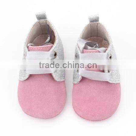 Pink satin lace shoes for genuine leather baby oxford shoe