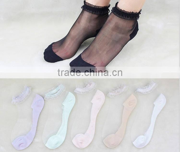Fashion 20pcs/10pairs/lot Casual Crystal Silk Female Short Summer Sexy Transparent Elastic lace Socks Women