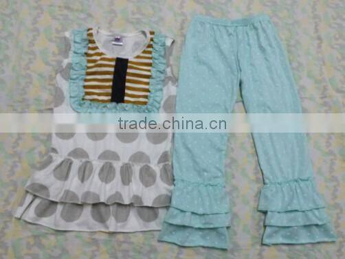 Boya new arrive summer cream yellow cotton lace flutter set girl clothing remake baby outfits giggle moon girls sets