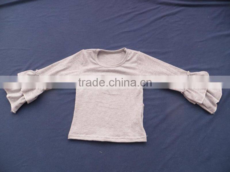 2015 boutique baby girl cotton pure color shirt long sleeve ruffle cuff clothing round collar T-shirt colorful clothes YW-034