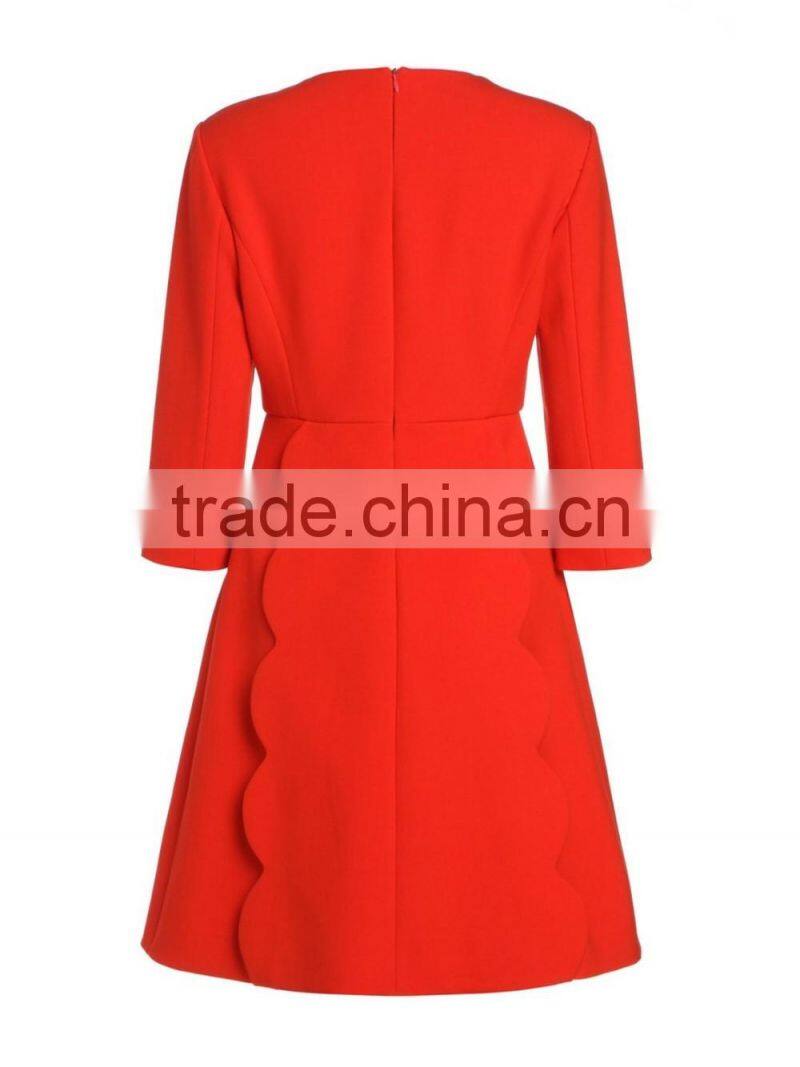 Ladies wavy side 3/4 sleeve high waist red umbrella cotton ol dress